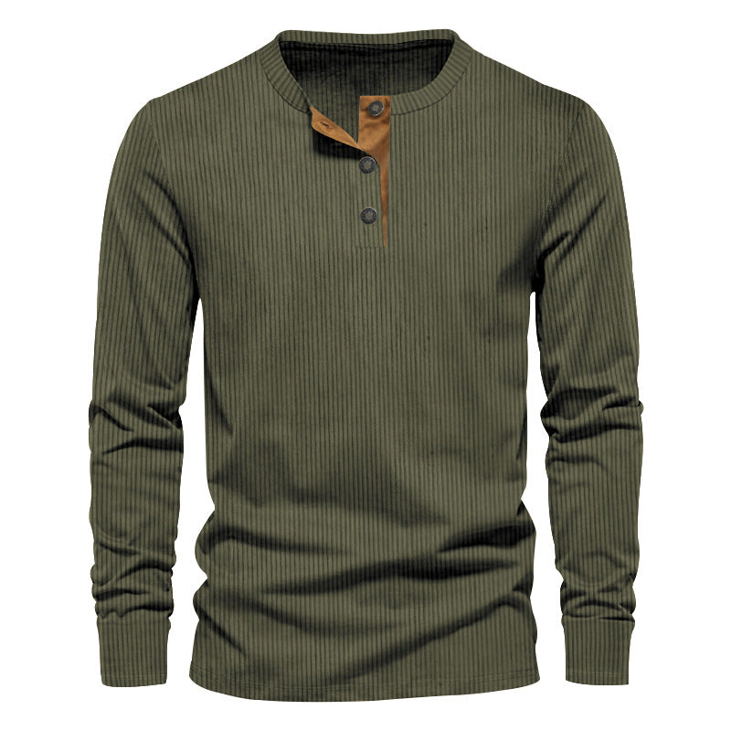 Herren Langarmshirt Strukturiert mit Knöpfen Modern