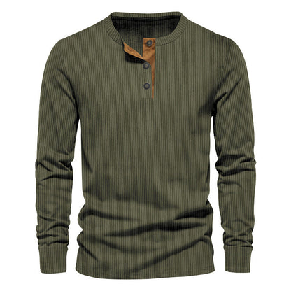 Herren Langarmshirt Strukturiert mit Knöpfen Modern