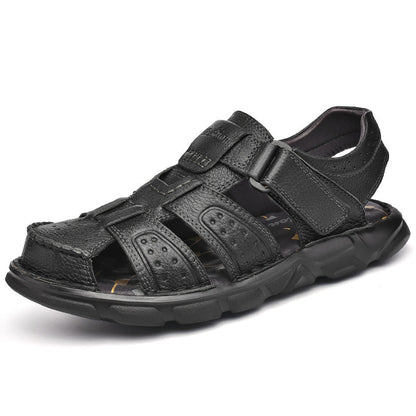 Herren Leder Sandalen Rutschfest Verstellbar Klettverschluss