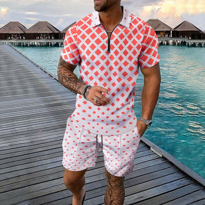 Herren Sportset Kurzarmhemd Shorts Modern Reißverschluss - BerlinGlamour