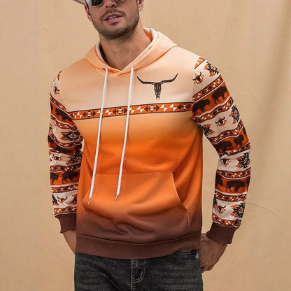 Herren Kapuzenpullover Modernes Tribal Muster Grau