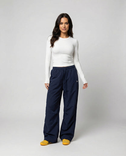 Damen Hose Weite Bein mit Elastik und Seitennaht Lang