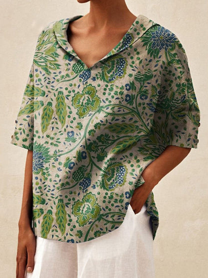 Damen Bluse Modern mit Blumenmuster und V-Ausschnitt