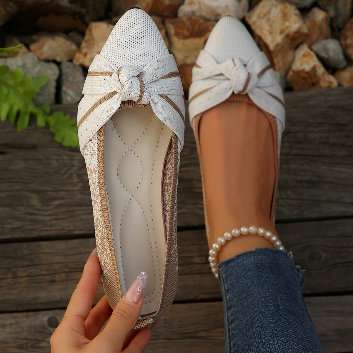 Damen Ballerinas Schleifen-Design atmungsaktiv Elegant