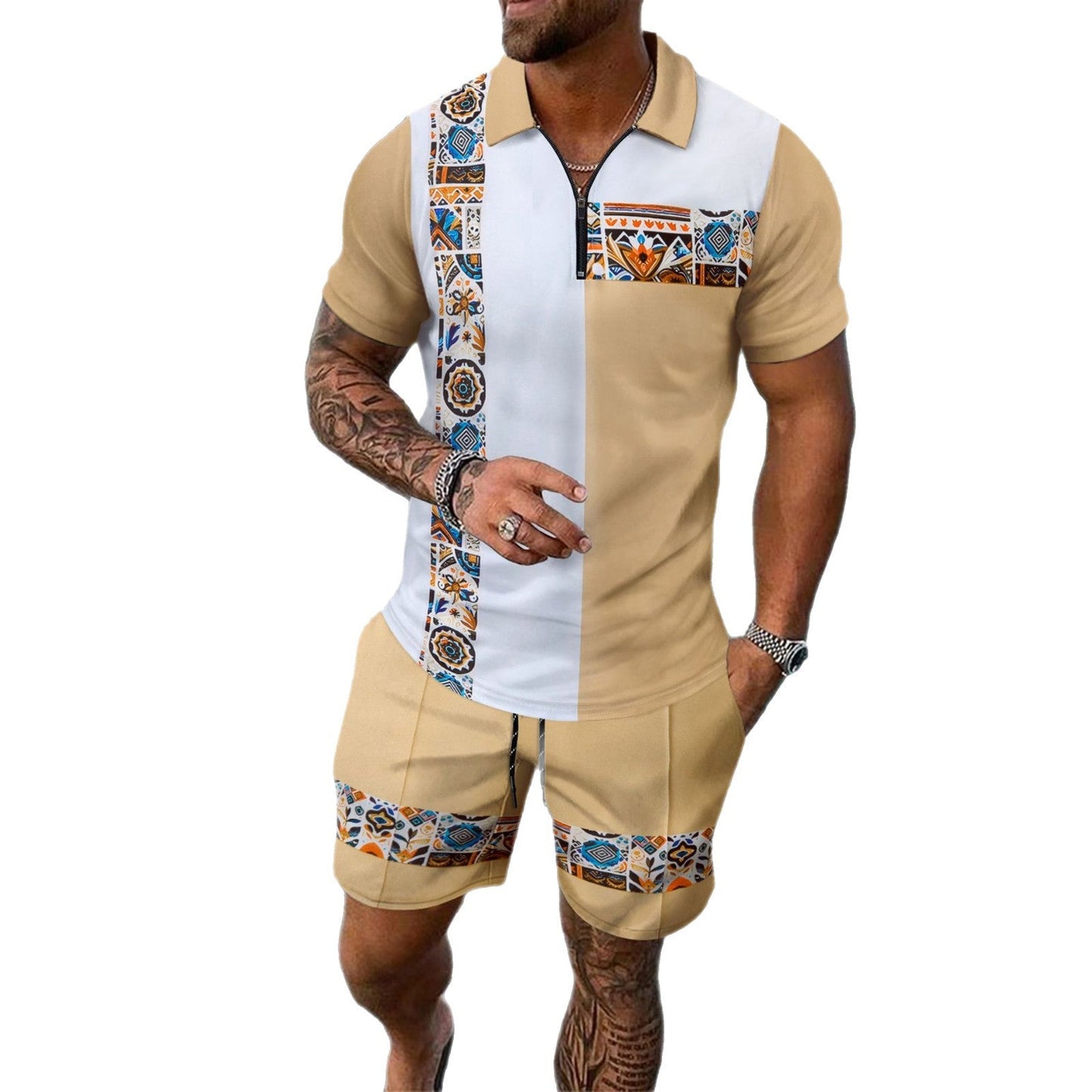 Herren Sportoberteil Kurzarm mit Reißverschluss und Sportshorts