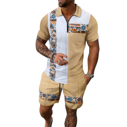 Herren Sportoberteil Kurzarm mit Reißverschluss und Sportshorts