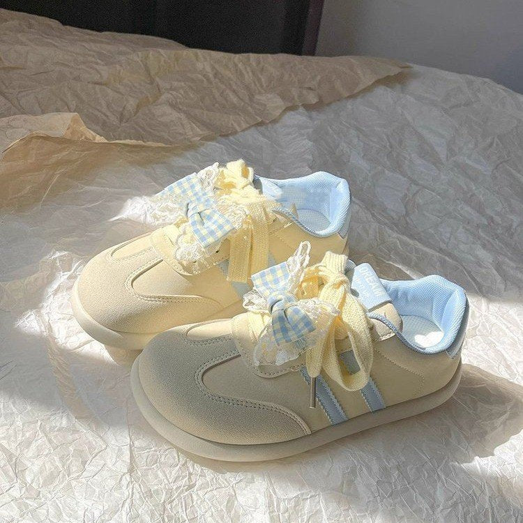 Damen Sneaker Schuhe mit Schleifen Trendig Frauen