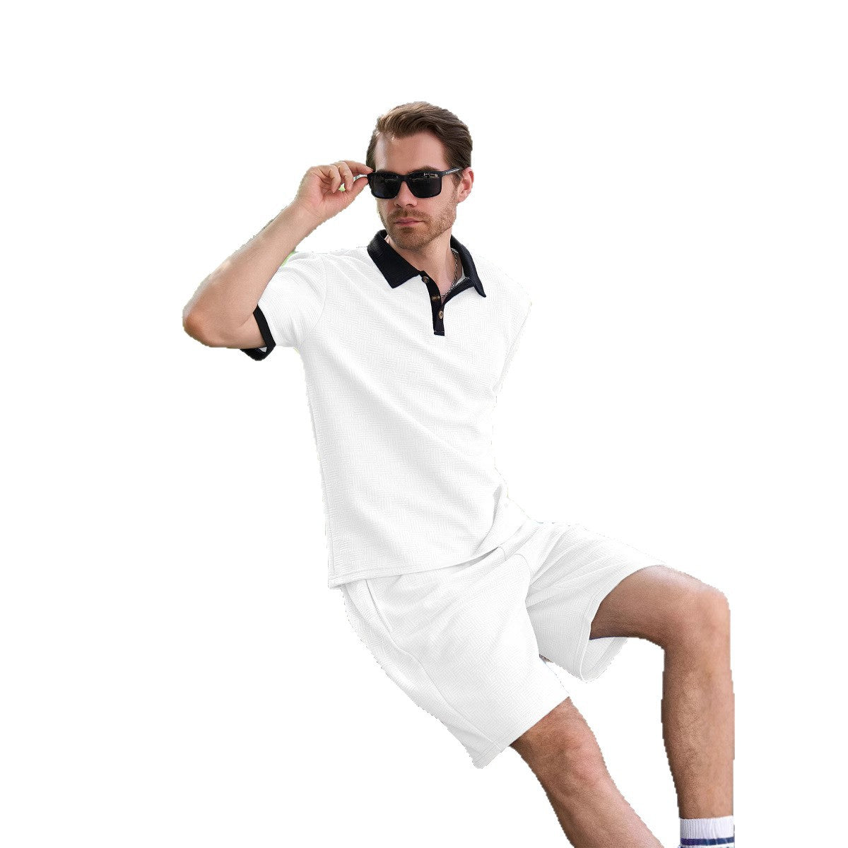 Herren Polo-Shorts-Set atmungsaktiv mit dekorativem Kragen