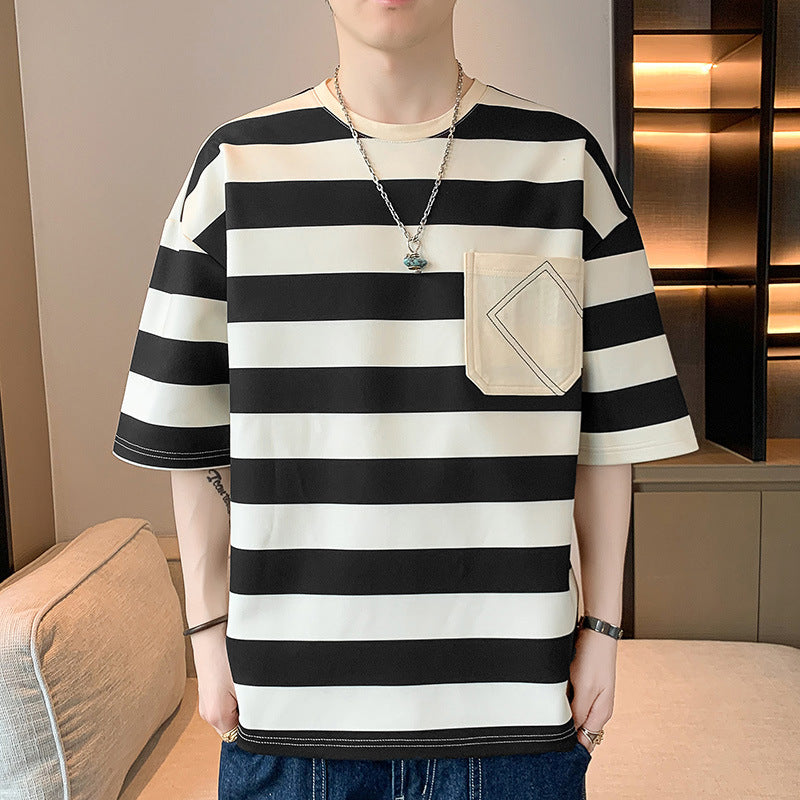 Herren T-Shirt Gestreift mit Tasche Casual Berlin Style
