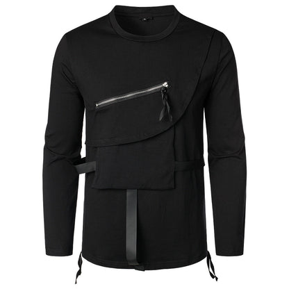 Herren Langarmshirt Modern Asymmetrisch mit Brusttasche