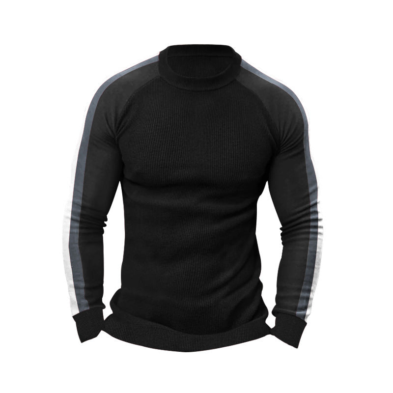 Herren Strickpullover Sportlich Kontrastärmel Hochkragen