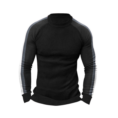 Herren Strickpullover Sportlich Kontrastärmel Hochkragen