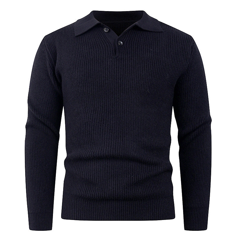 Herren Pullover Strick Modern Polokragen Knopfverschluss