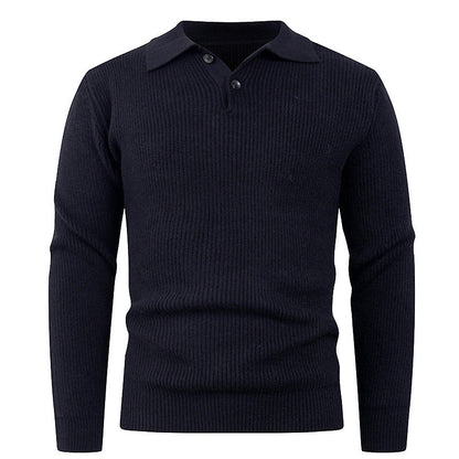 Herren Pullover Strick Modern Polokragen Knopfverschluss