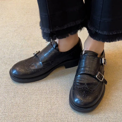 Damen Schnürschuhe Elegant Brogue Stil Schuhe mit Doppelriemen