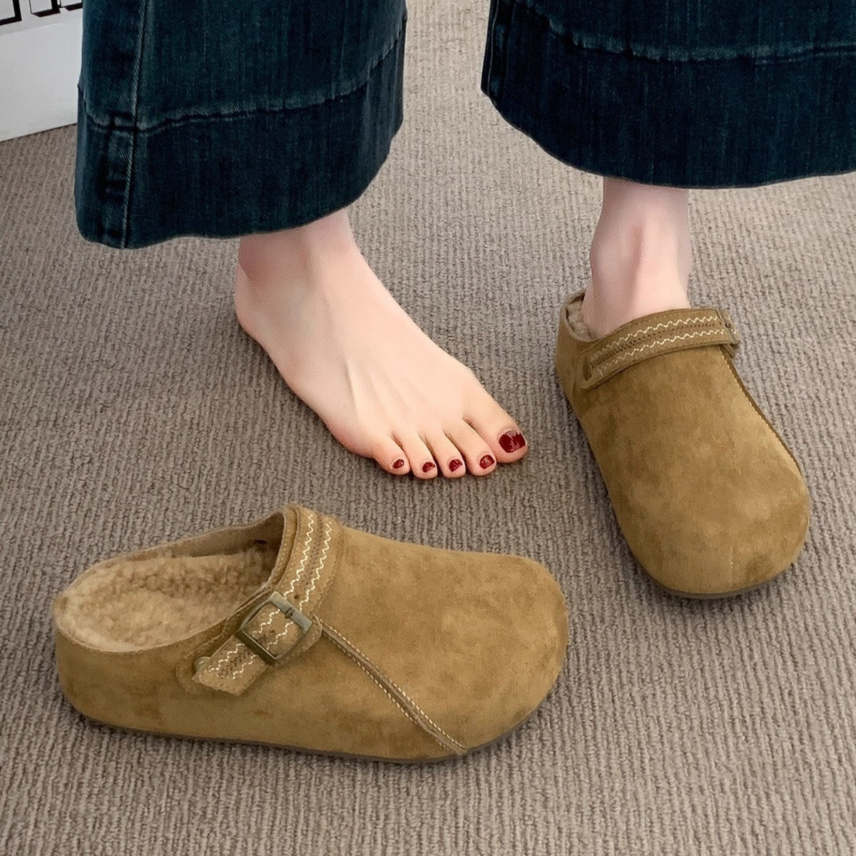 Damen Clogs Warm Bequem Schnalle Modisch