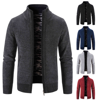 Herren Strickjacke Warm mit Kragen und Reißverschlusstaschen