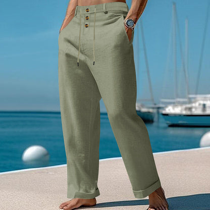 Herren Leinenhose Lässig Bequem mit Kordelzug und Taschen