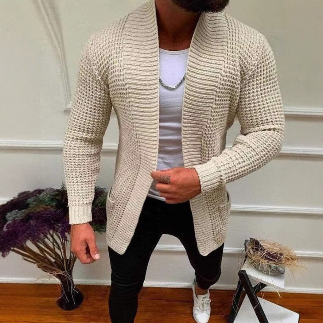 Herren Strickjacke Grob Strick Modern Offener Kragen - BerlinGlamour