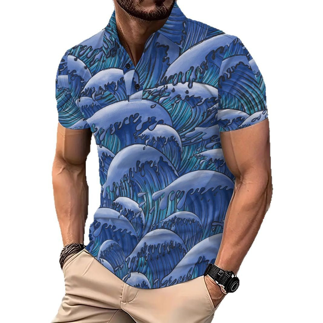 Herren Poloshirt Wellenmuster Trendig Berlin Style