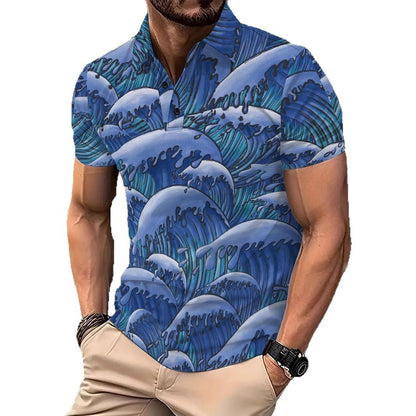 Herren Poloshirt Wellenmuster Trendig Berlin Style