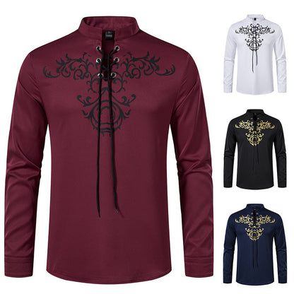 Herren Langarmshirt Asiatisch Modern Schnürung Design