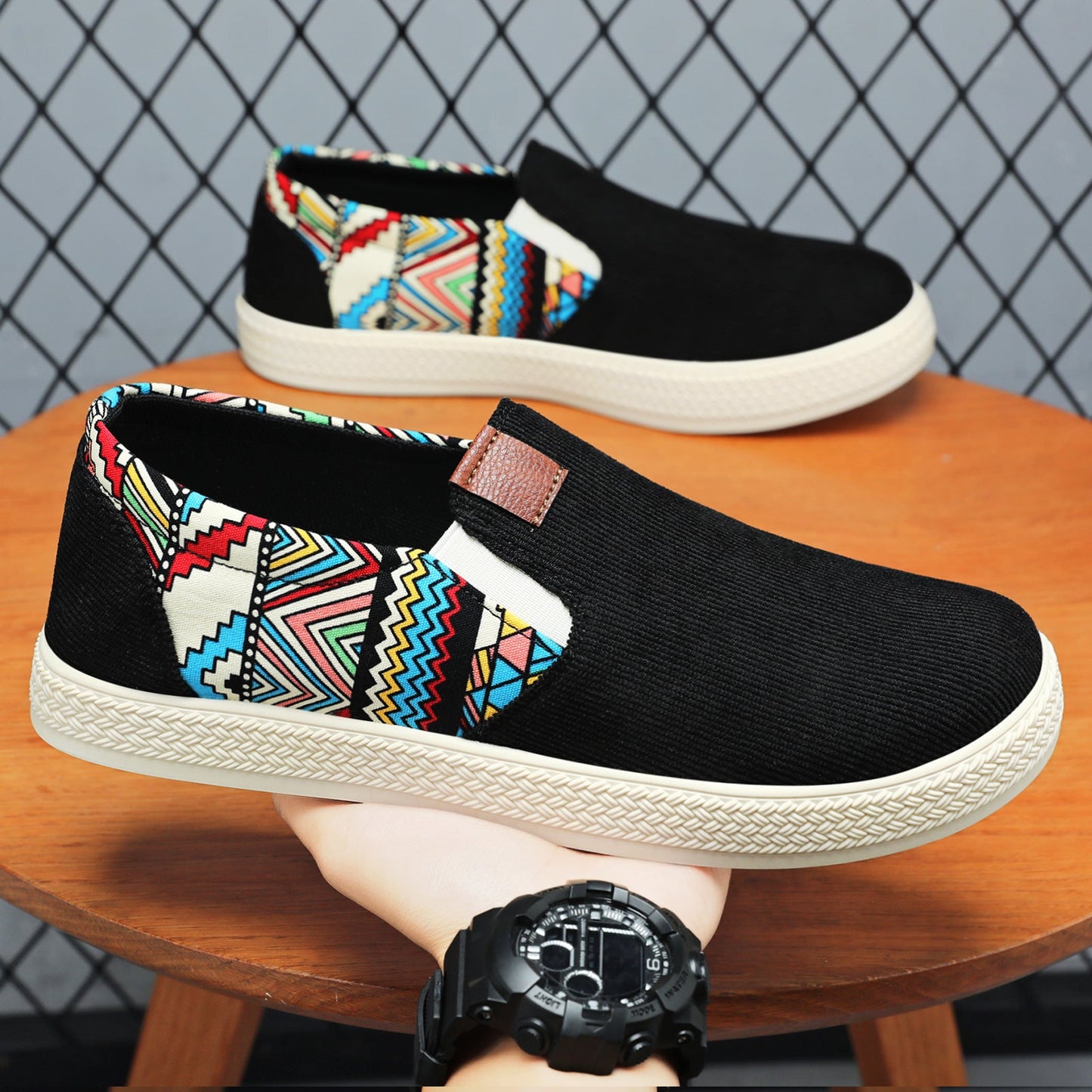Damen Slip-On-Schuhe Bunt Musterleder Trend
