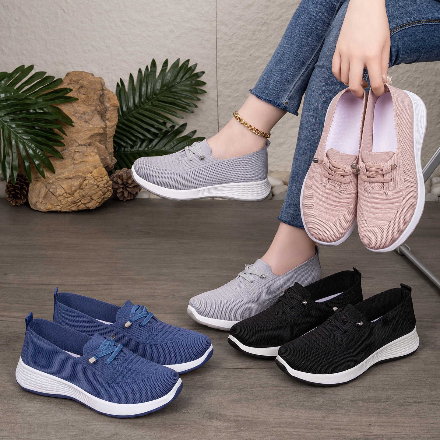 Damen Sneaker Bequem Elastisch Sportschuhe Frauen