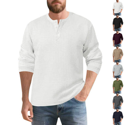 Herren Langarmshirt Komfort Waffelmaterial Knopfleiste Modern - BerlinGlamour