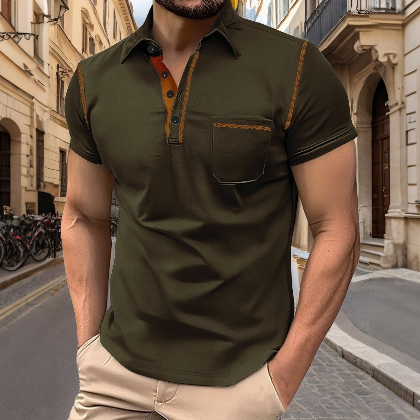 Herren Kurzarmhemden Modern mit Kragen und Brusttasche