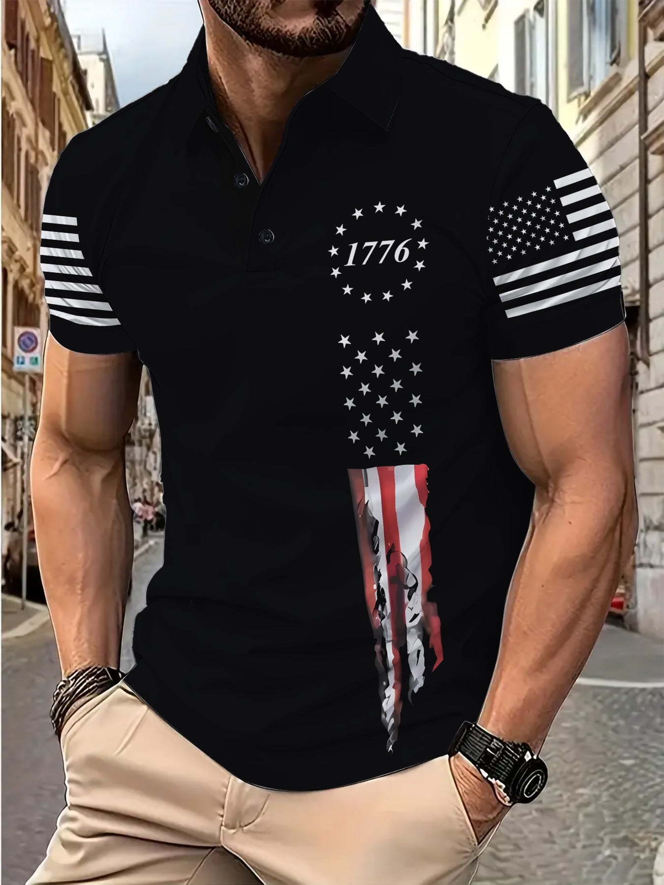 Herren Poloshirt Berlin Grafik V-Ausschnitt Trendy