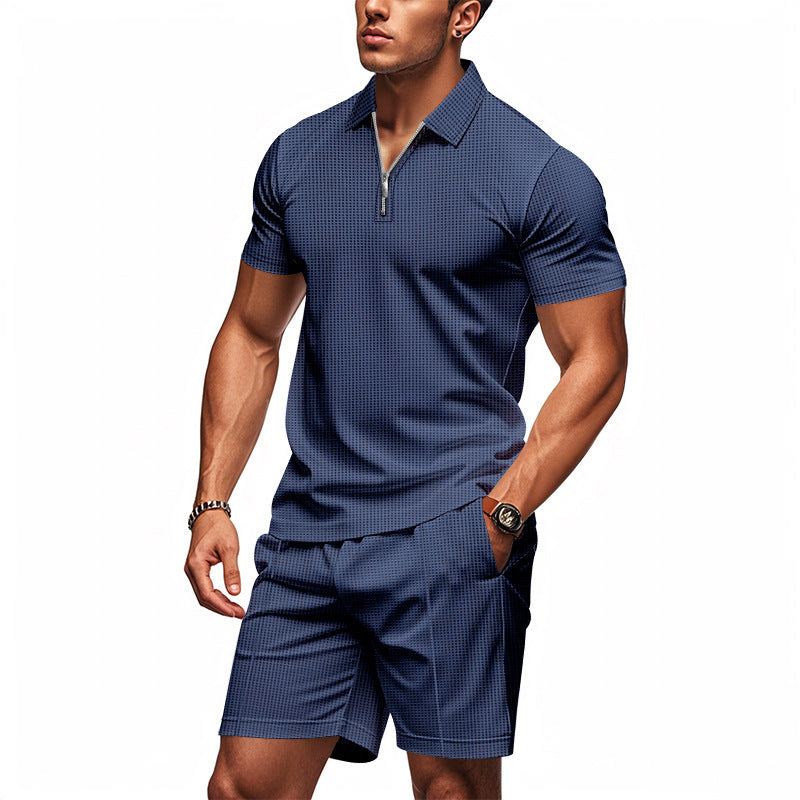 Herren Sportset Kurzarm Reißverschluss Funktionsshirt Modern