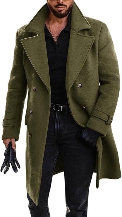 Herren Langmantel Eleganter Doppelknopf Schwarz