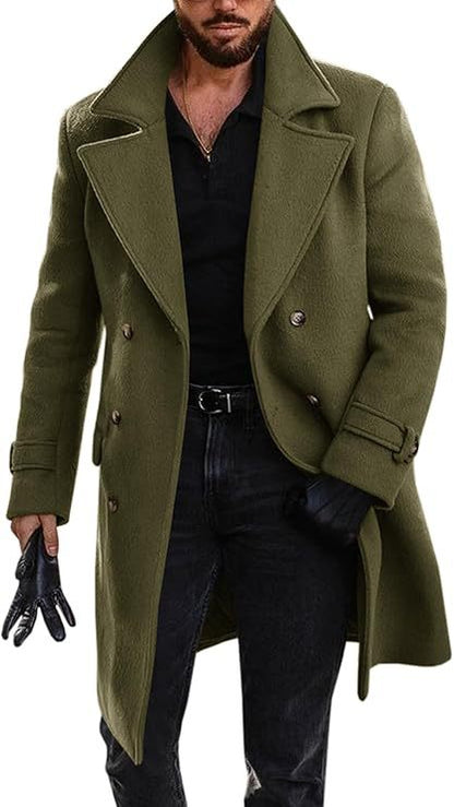 Herren Langmantel Eleganter Doppelknopf Schwarz