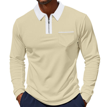 Herren Polo Langarm mit Reißverschluss und Brusttasche Modern