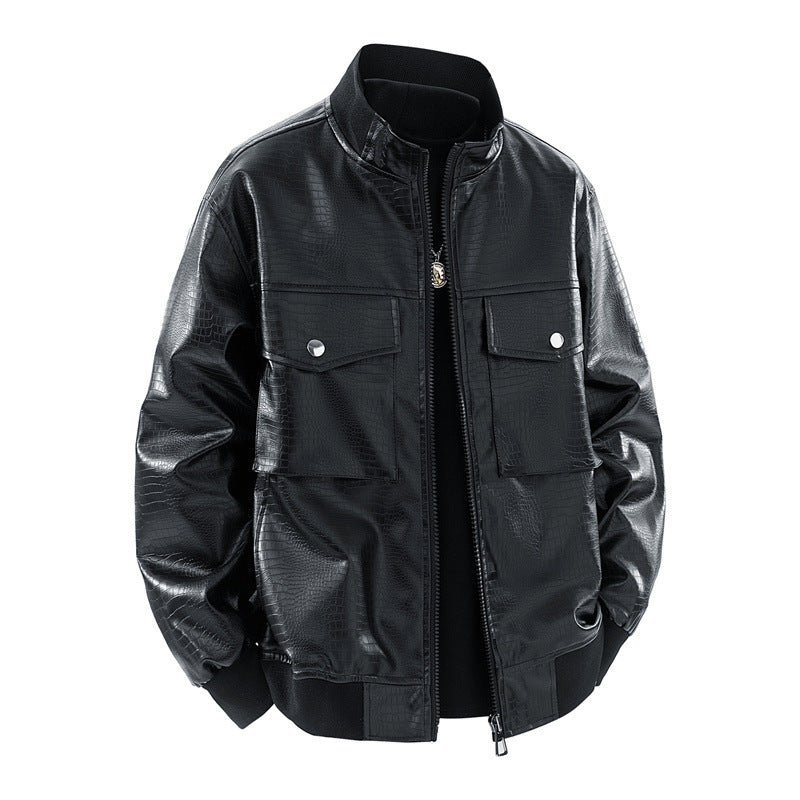 Lederjacke Herren Lässig Glänzend Schwarz