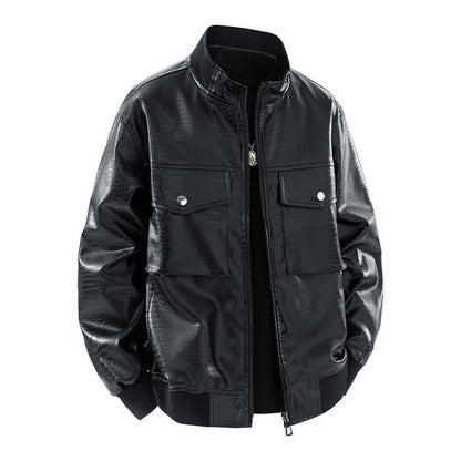 Lederjacke Herren Lässig Glänzend Schwarz