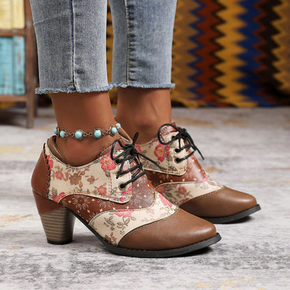 Damen Schuhe Blumenmuster Blockabsatz Robust