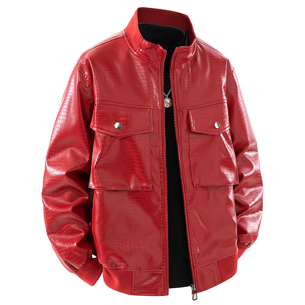 Lederjacke Herren Modern mit Patentaschen Schwarz