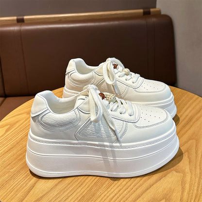 Damen Plateau Sneaker Atmungsaktiv Leder Modern