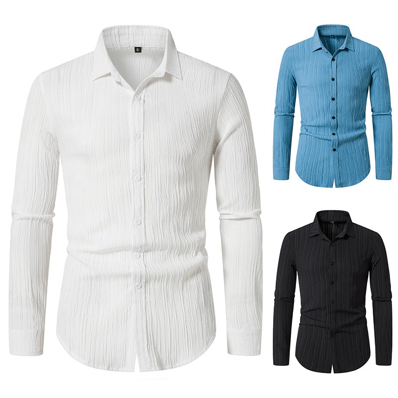 Herren Langarmhemd Modern mit Struktur Optik und Slim Fit