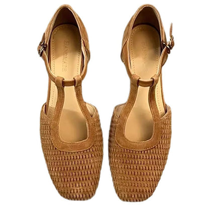 Damen Halbschuhe Geflochtene T-Strap Schuhe Elegantes Design