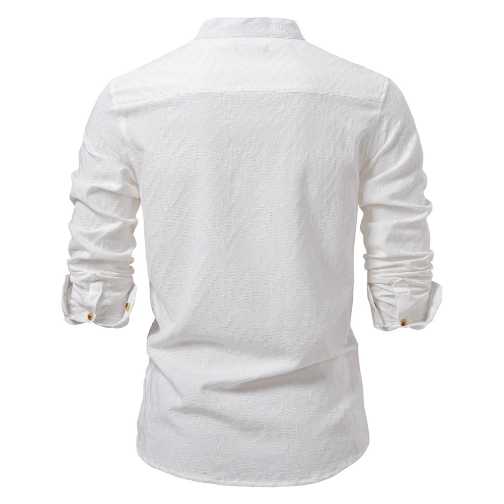 Herren Langarmshirt Stehkragen Modern Mustered