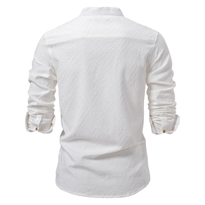 Herren Langarmshirt Stehkragen Modern Mustered