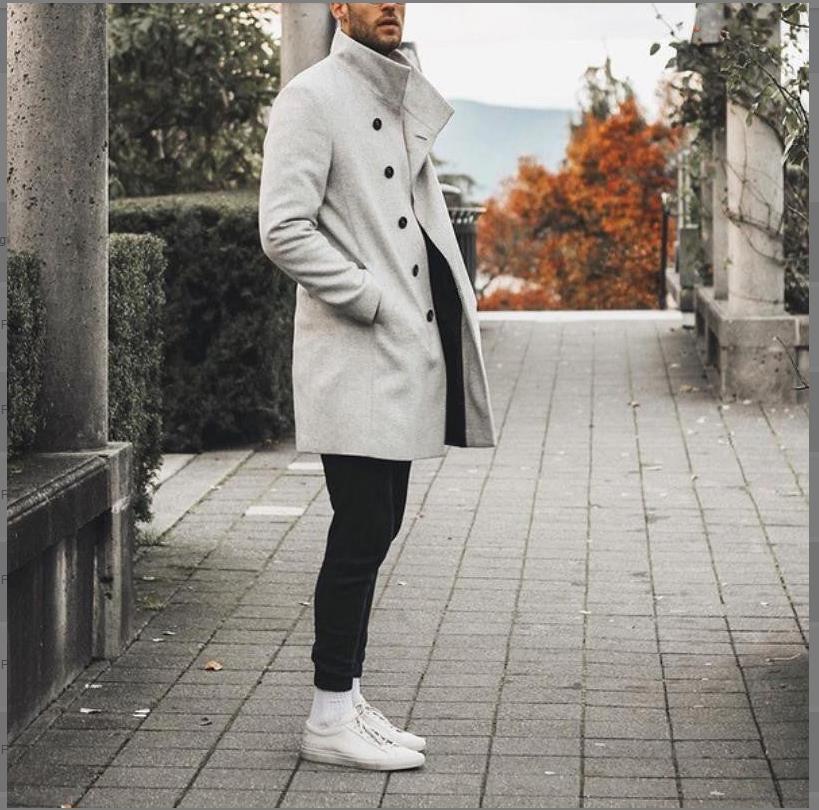 Herren Wollmantel Karo Modern Tailliert