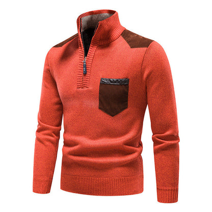 Herren Strickpullover Modern mit Reißverschluss und Brusttasche