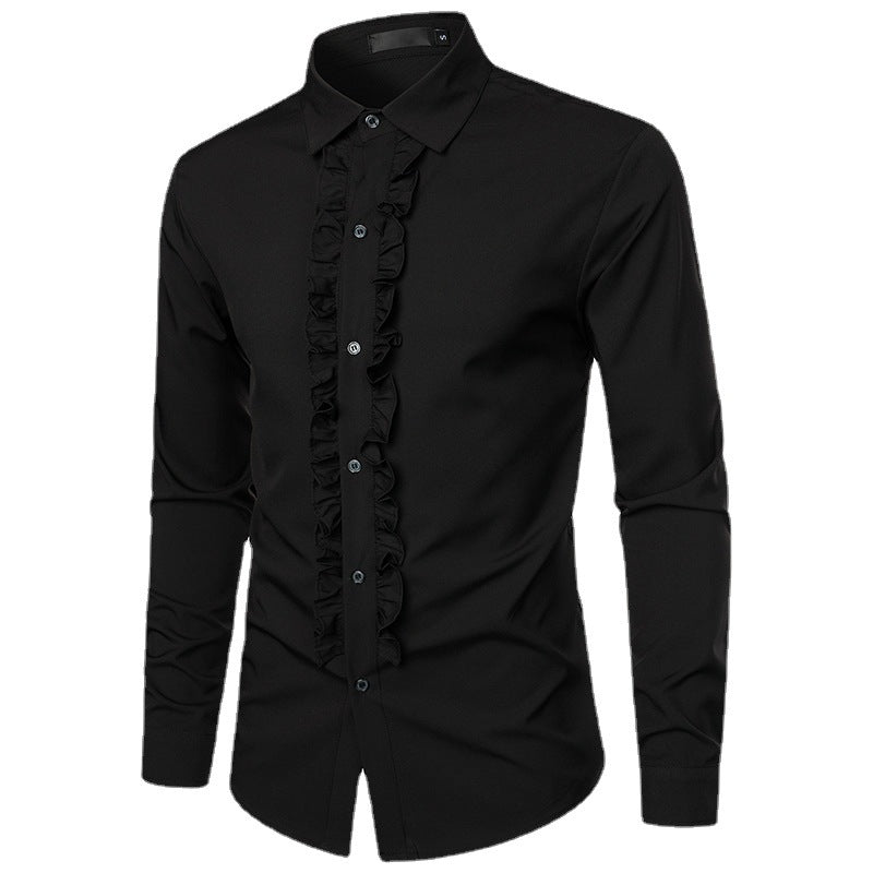 Herren Langarmhemd Elegant Rüschen Knöpfe Modern