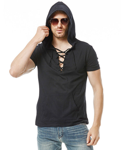 Herren Hoodie T-Shirt mit V-Ausschnitt und Kängurutasche Streetwear Style