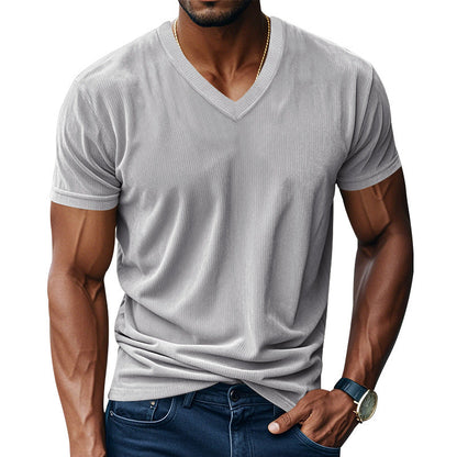 Herren Kurzarmshirt V-Ausschnitt Strukturiert Modern