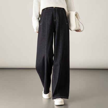 Damen High Waist Jeans Hose Weite Bein Modern
